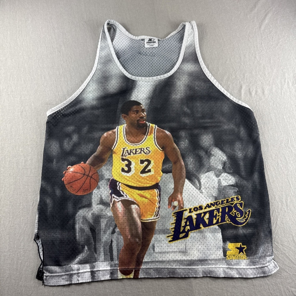 Vintage Hot Starter LA Lakers Magic Johnson Jersey Mens L Made in USA Showtime